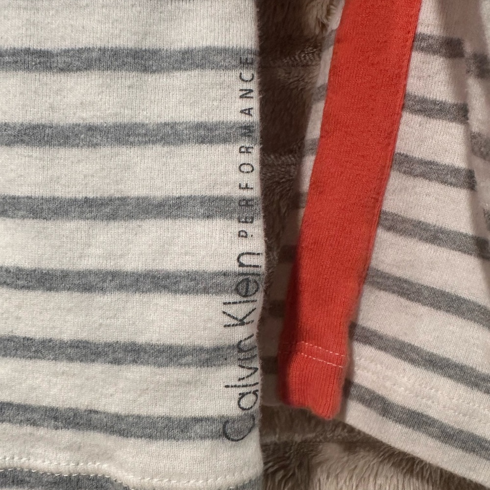 Calvin Klein Performance Gray and White Striped V-Neck Top - Picture 3 of 4